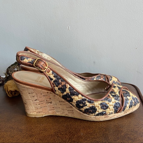Stuart Weitzman • Leopard Print Raffia Wedges - Picture 3 of 8